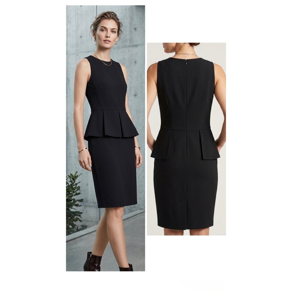 Theory Fefe Black Virgin Wool Peplum Sheath Dress Sleeveless Size 6 D0501608